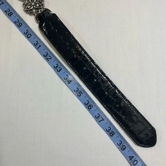 Brighton Rhinestone Croc Embossed Leather Belt 34 - Picture 6 of 10